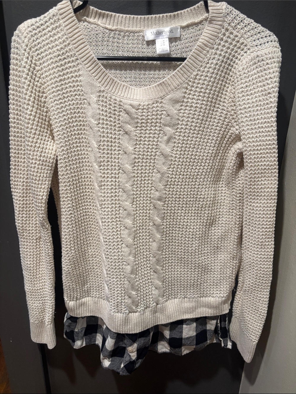Motherhood Maternity Cream Cable-Front Scoop Neck Sweater